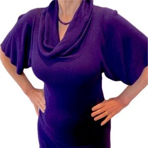 VINTAGE Jewel Tone Purple cowl neck sweater tunic Angel wing sleeve